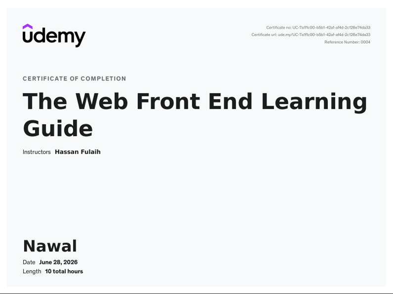 The Web Front End Learning Guide certificate